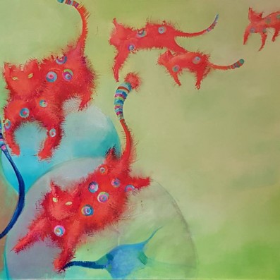CHAT VOLANTS 73X92 cm, acrylique sur toile ©MILENABERCHOT