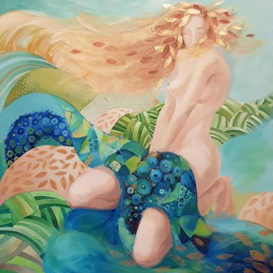 LA FILLE AUX CHEVEUX DE LIN 90X90 cm, acrylique sur toile ©MILENABERCHOT