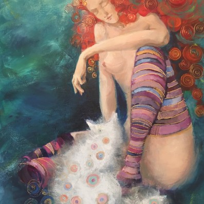 UNE FILLE ET UN CHAT 55X46 cm, acrylique sur toile ©MILENABERCHOT